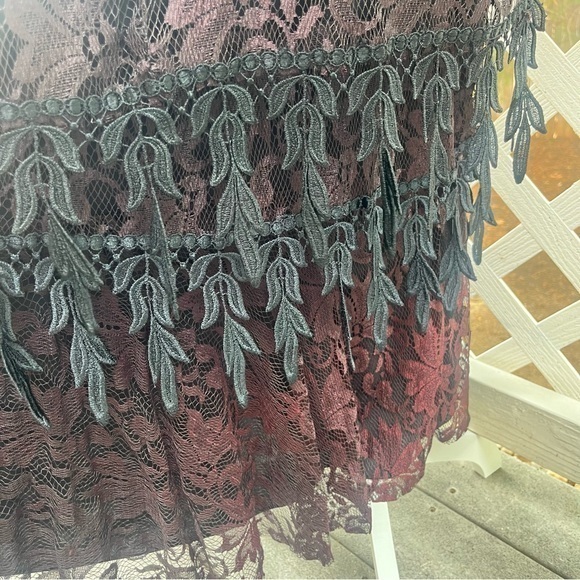 Vintage David‎ Rose Maroon Lace Black Midi Dress Padded Shoulders LS Formal - Picture 9 of 11